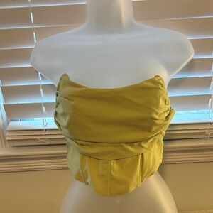 Blue Blush Neon Yellow/ Lime green Strapless Zip-back  Bustier Top